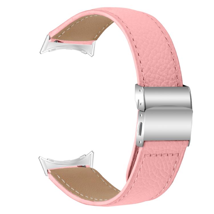 For Google Pixel Watch / Watch 2 / 3 41mm Lychee Texture Silver Turtle Back Buckle Leather Watch Band(Pink) - free shipping - PMC TechLife - Order now!