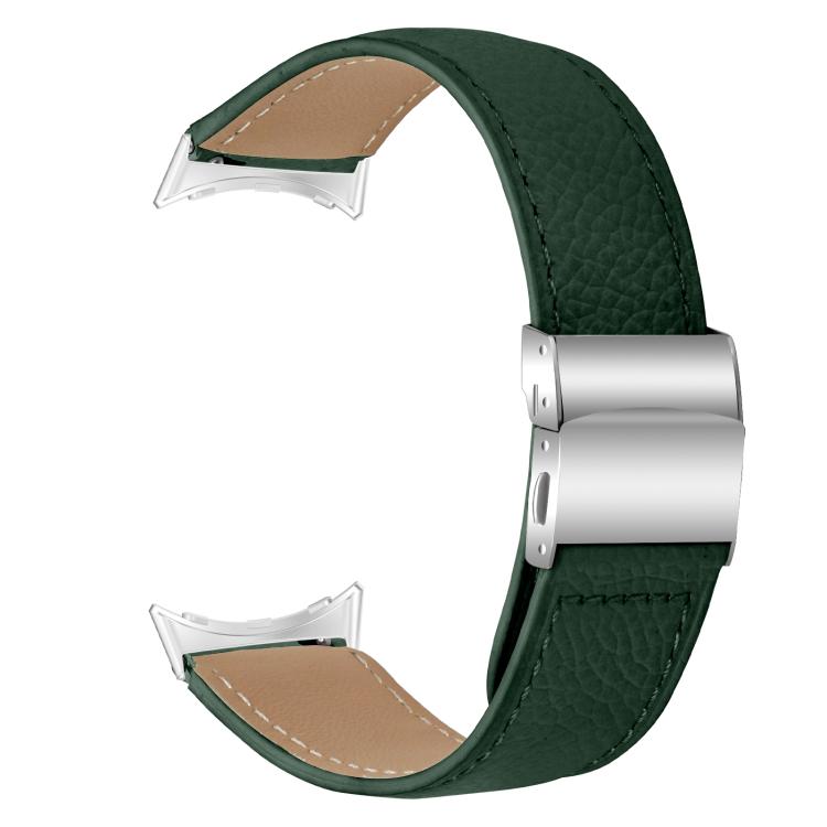 For Google Pixel Watch / Watch 2 / 3 41mm Lychee Texture Silver Turtle Back Buckle Leather Watch Band(Green) - free shipping - PMC TechLife - Order now!