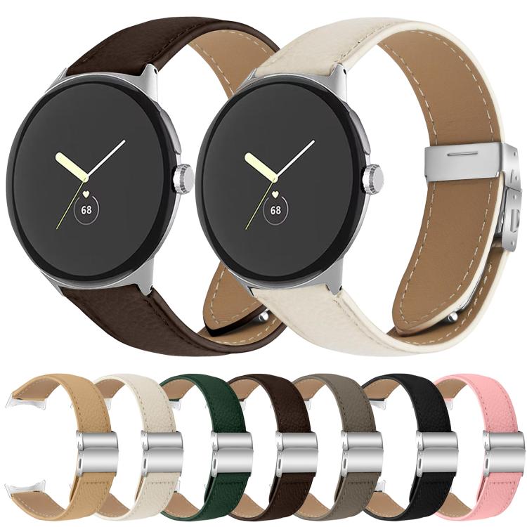 For Google Pixel Watch / Watch 2 / 3 41mm Lychee Texture Silver Turtle Back Buckle Leather Watch Band(Coffee Color) - free shipping - PMC TechLife - Order now!