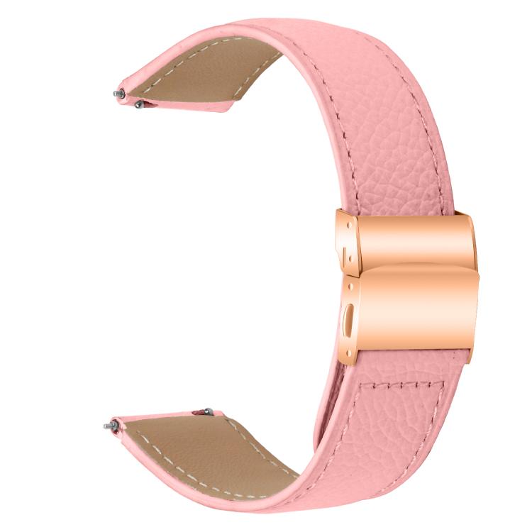 20mm Lychee Texture Rose Gold Turtle Back Buckle Leather Watch Band(Pink) - free shipping - PMC TechLife - Order now!
