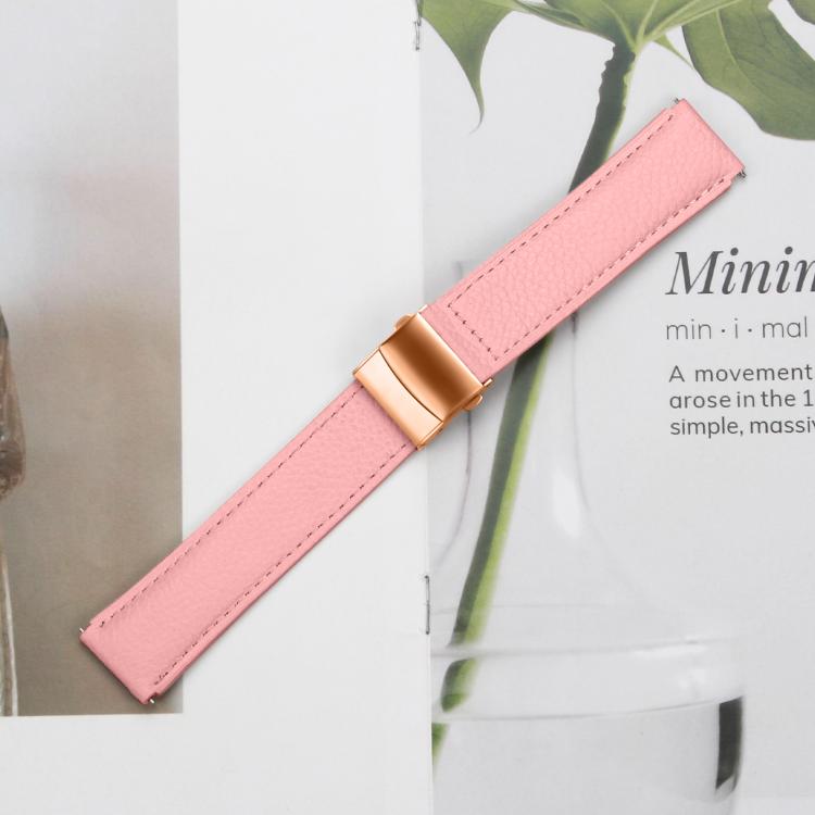 20mm Lychee Texture Rose Gold Turtle Back Buckle Leather Watch Band(Pink) - free shipping - PMC TechLife - Order now!
