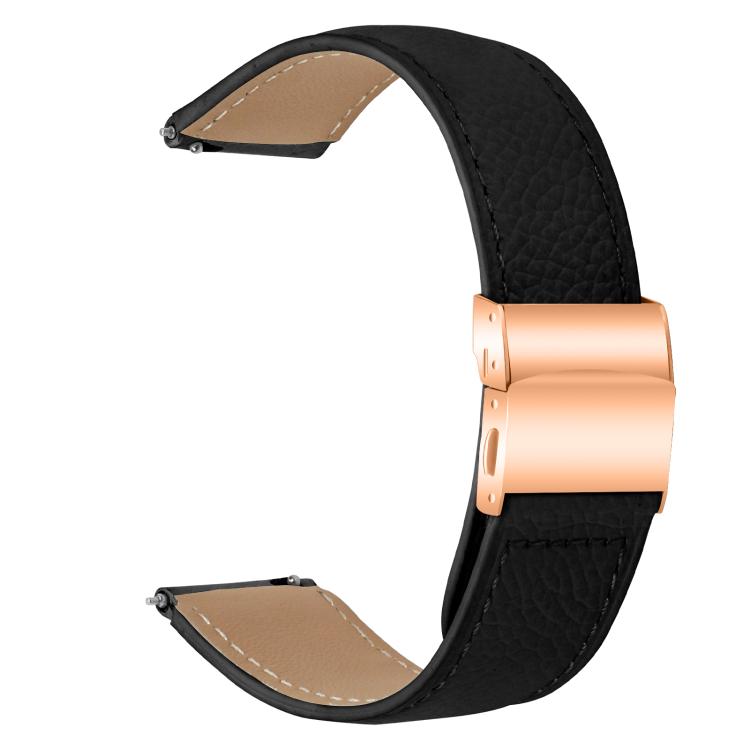20mm Lychee Texture Rose Gold Turtle Back Buckle Leather Watch Band(Black) - free shipping - PMC TechLife - Order now!