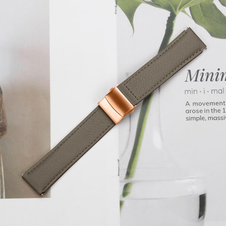 20mm Lychee Texture Rose Gold Turtle Back Buckle Leather Watch Band(Gray) - free shipping - PMC TechLife - Order now!
