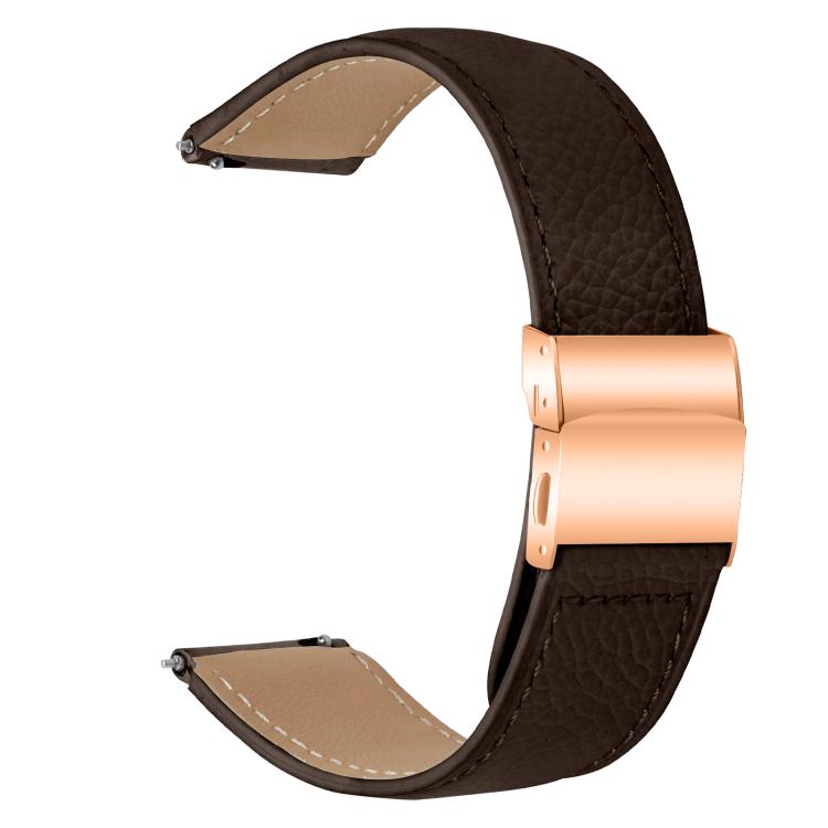 20mm Lychee Texture Rose Gold Turtle Back Buckle Leather Watch Band(Coffee Color) - free shipping - PMC TechLife - Order now!