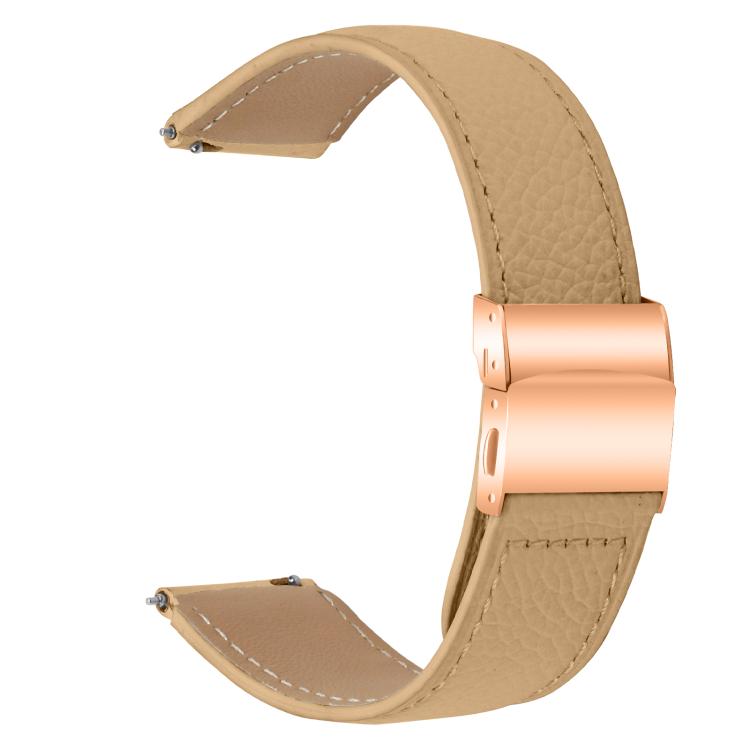 20mm Lychee Texture Rose Gold Turtle Back Buckle Leather Watch Band(Camel) - free shipping - PMC TechLife - Order now!