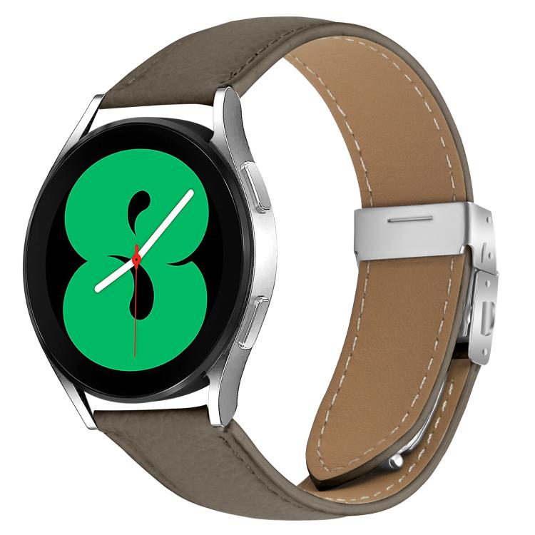 20mm Lychee Texture Silver Turtle Back Buckle Leather Watch Band(Gray) - free shipping - PMC TechLife - Order now!