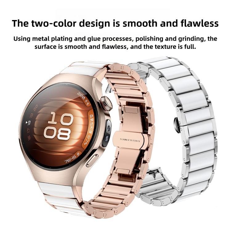 For Huawei Watch 5 42mm Butterfly Buckle Ceramic White Metal Watch Band(Silver White) - free shipping - PMC TechLife - Order now!