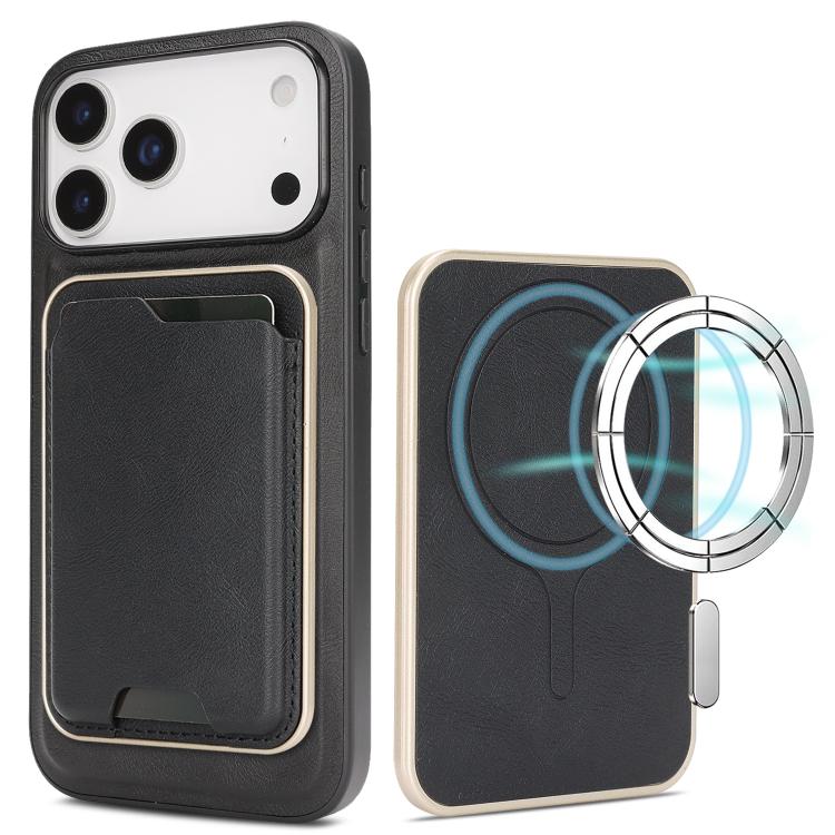 For iPhone 17 Pro Max Kalebol Slim MagSafe Ring Magnetic Card Bag Leather Phone Case(Black) - More iPhone Cases by Kalebol | Online Shopping South Africa | PMC TechLife | Buy Now Pay Later Mobicred