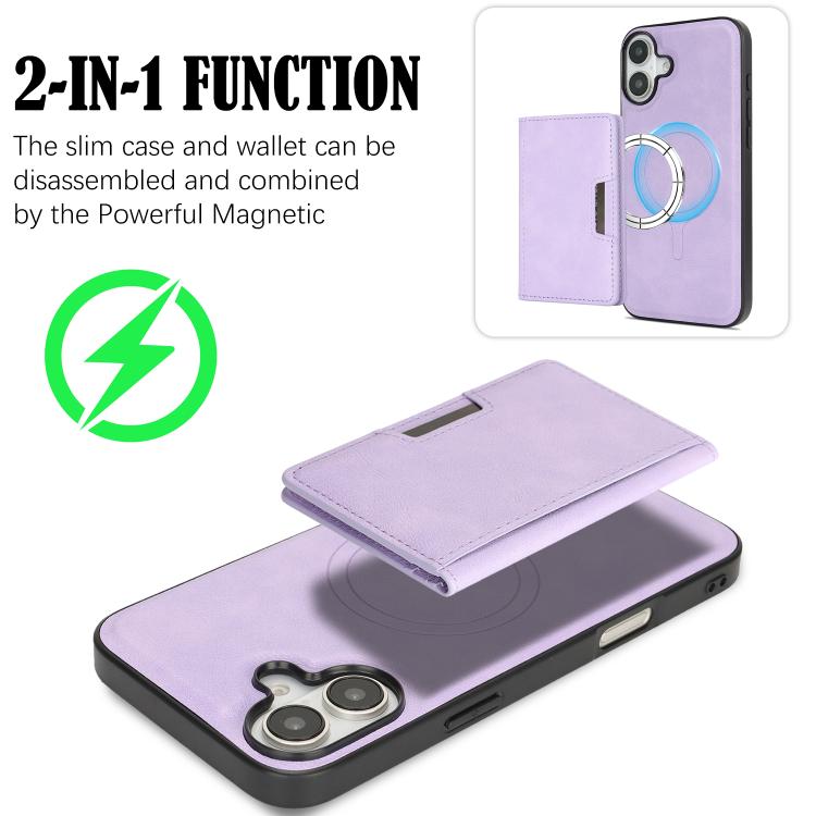 For iPhone 17 Kalebol Strong MagSafe Magnetic Two-Fold Card Bag Leather Phone Case(Purple) - iPhone 17 Cases by Kalebol | Online Shopping South Africa | PMC TechLife | Buy Now Pay Later Mobicred