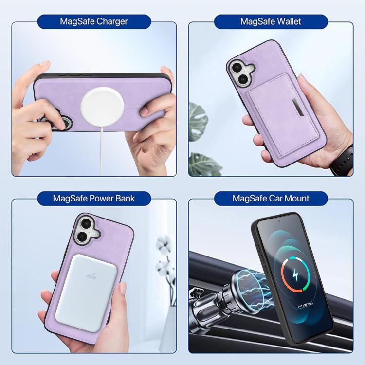 For iPhone 17 Kalebol Strong MagSafe Magnetic Two-Fold Card Bag Leather Phone Case(Purple) - iPhone 17 Cases by Kalebol | Online Shopping South Africa | PMC TechLife | Buy Now Pay Later Mobicred