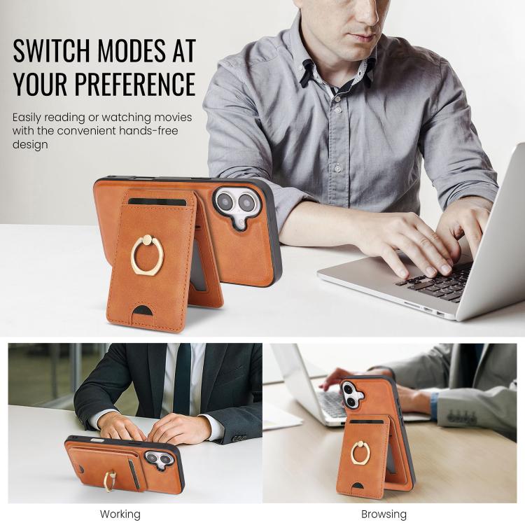 For iPhone 17 Kalebol Strong MagSafe Ring Magnetic Card Bag Holder Leather Phone Case(Brown) - iPhone 17 Cases by Kalebol | Online Shopping South Africa | PMC TechLife | Buy Now Pay Later Mobicred