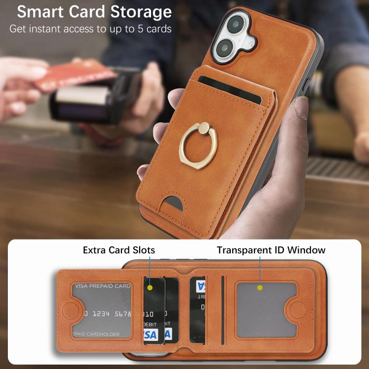 For iPhone 17 Kalebol Strong MagSafe Ring Magnetic Card Bag Holder Leather Phone Case(Brown) - iPhone 17 Cases by Kalebol | Online Shopping South Africa | PMC TechLife | Buy Now Pay Later Mobicred