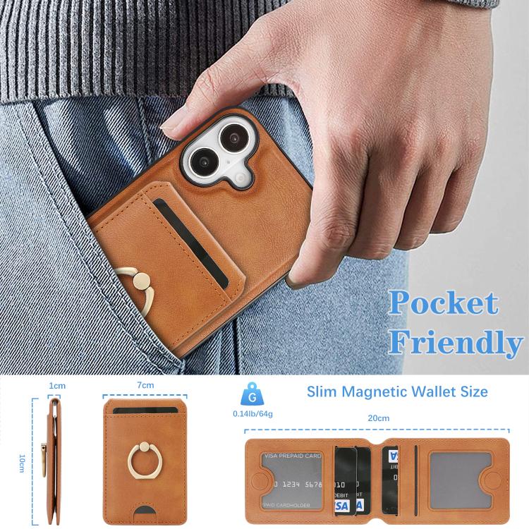 For iPhone 17 Kalebol Strong MagSafe Ring Magnetic Card Bag Holder Leather Phone Case(Brown) - iPhone 17 Cases by Kalebol | Online Shopping South Africa | PMC TechLife | Buy Now Pay Later Mobicred