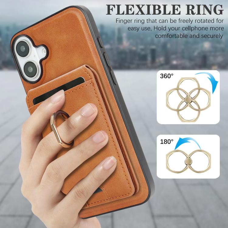 For iPhone 17 Kalebol Strong MagSafe Ring Magnetic Card Bag Holder Leather Phone Case(Brown) - iPhone 17 Cases by Kalebol | Online Shopping South Africa | PMC TechLife | Buy Now Pay Later Mobicred