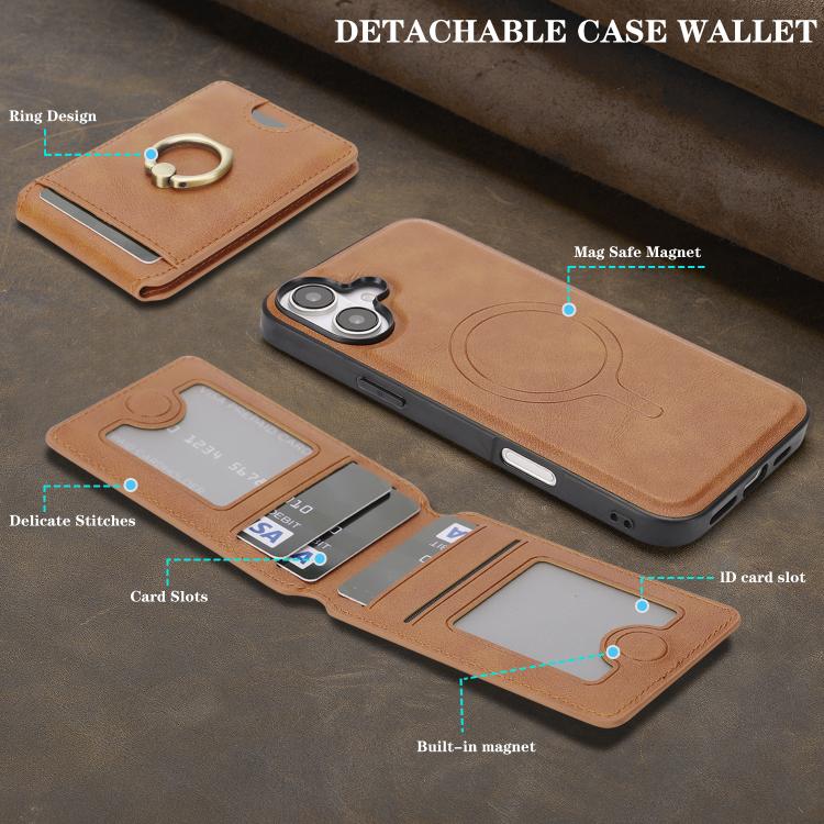 For iPhone 17 Kalebol Strong MagSafe Ring Magnetic Card Bag Holder Leather Phone Case(Brown) - iPhone 17 Cases by Kalebol | Online Shopping South Africa | PMC TechLife | Buy Now Pay Later Mobicred