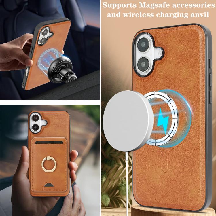 For iPhone 17 Kalebol Strong MagSafe Ring Magnetic Card Bag Holder Leather Phone Case(Brown) - iPhone 17 Cases by Kalebol | Online Shopping South Africa | PMC TechLife | Buy Now Pay Later Mobicred