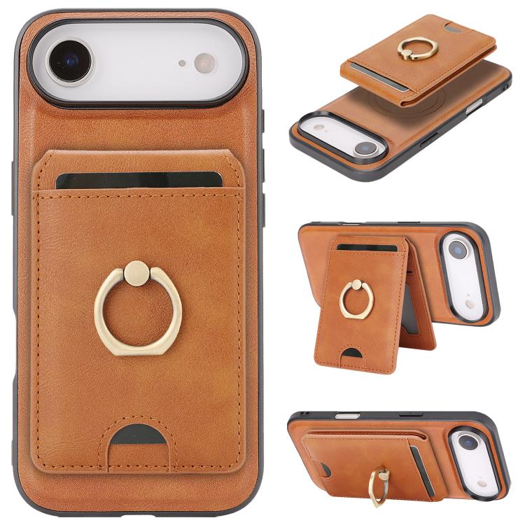 For iPhone 17 Air Kalebol Strong MagSafe Ring Magnetic Card Bag Holder Leather Phone Case(Brown) - iPhone 17 Air Cases by Kalebol | Online Shopping South Africa | PMC TechLife | Buy Now Pay Later Mobicred