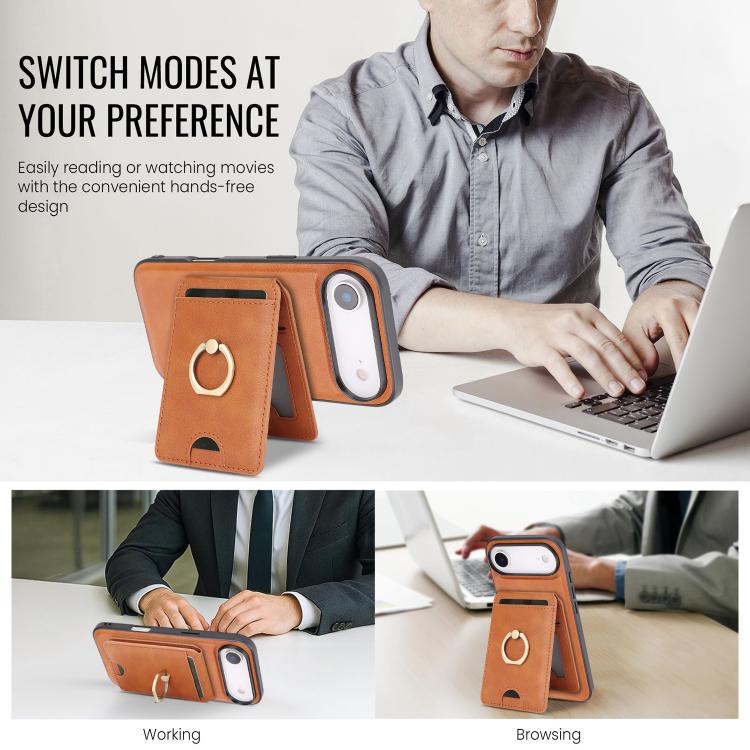 For iPhone 17 Air Kalebol Strong MagSafe Ring Magnetic Card Bag Holder Leather Phone Case(Brown) - iPhone 17 Air Cases by Kalebol | Online Shopping South Africa | PMC TechLife | Buy Now Pay Later Mobicred