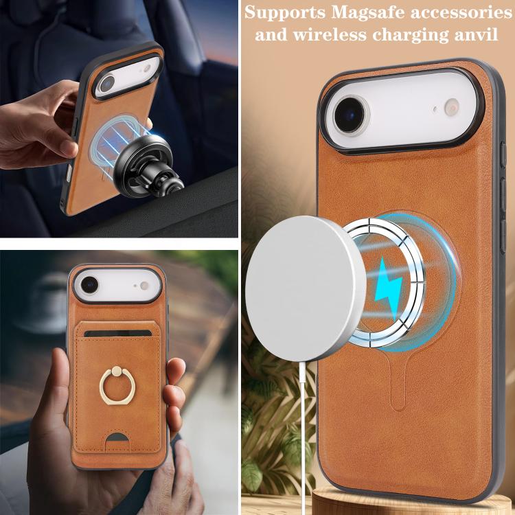 For iPhone 17 Air Kalebol Strong MagSafe Ring Magnetic Card Bag Holder Leather Phone Case(Brown) - iPhone 17 Air Cases by Kalebol | Online Shopping South Africa | PMC TechLife | Buy Now Pay Later Mobicred