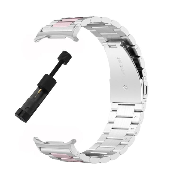 For Samsung Galaxy Watch8 / Watch8 Classic Three Beads Stainless Steel Watch Band with Removal Tool(Silver Pink) - free shipping - PMC TechLife - Order now!