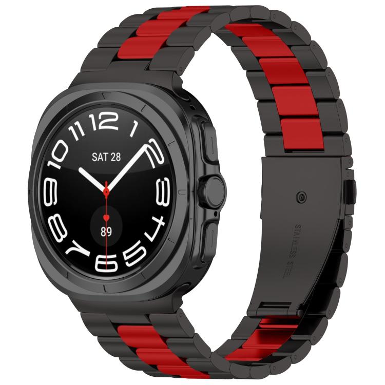 For Samsung Galaxy Watch8 / Watch8 Classic Three Beads Stainless Steel Watch Band with Removal Tool(Black Red) - free shipping - PMC TechLife - Order now!