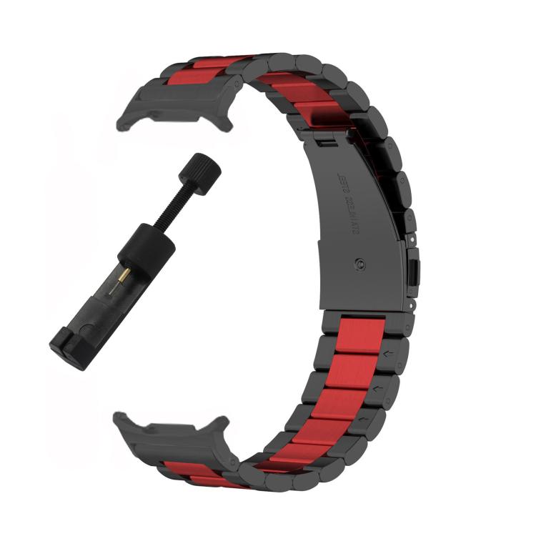 For Samsung Galaxy Watch8 / Watch8 Classic Three Beads Stainless Steel Watch Band with Removal Tool(Black Red) - free shipping - PMC TechLife - Order now!