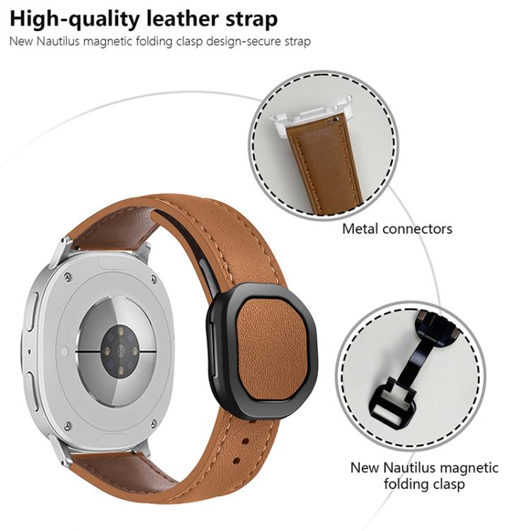 For Samsung Galaxy Watch8 / Watch8 Classic Magnetic Fold Genuine Buckle Leather Watch Band(Apricot) - free shipping - PMC TechLife - Order now!