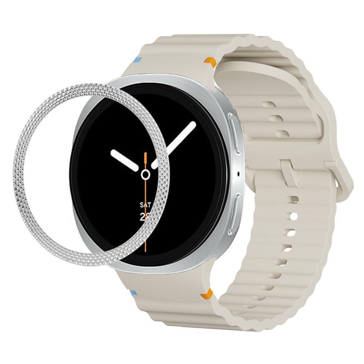 For Samsung Galaxy Watch8 40mm Rhombic Texture Bezel and Wavy Grain Stitched Color Buckle Silicone Watch Band(Beige Silver) - free shipping - PMC TechLife - Order now!