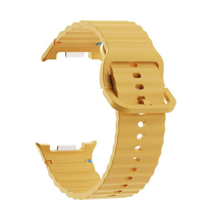 For Samsung Galaxy Watch8 40mm Rhombic Texture Bezel and Wavy Grain Stitched Color Buckle Silicone Watch Band(Yellow Silver) - free shipping - PMC TechLife - Order now!