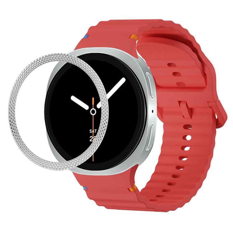 For Samsung Galaxy Watch8 40mm Rhombic Texture Bezel and Wavy Grain Stitched Color Buckle Silicone Watch Band(Red Silver) - free shipping - PMC TechLife - Order now!