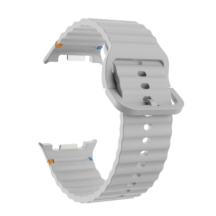 For Samsung Galaxy Watch8 40mm Rhombic Texture Bezel and Wavy Grain Stitched Color Buckle Silicone Watch Band(Gray Silver) - free shipping - PMC TechLife - Order now!