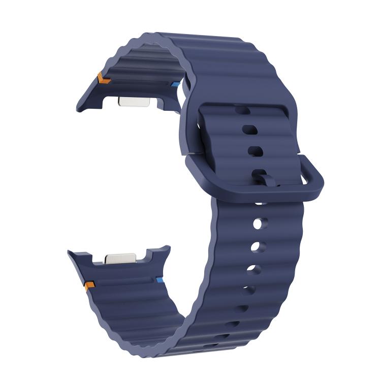 For Samsung Galaxy Watch8 40mm Rhombic Texture Bezel and Wavy Grain Stitched Color Buckle Silicone Watch Band(Midnight Blue Silver) - free shipping - PMC TechLife - Order now!