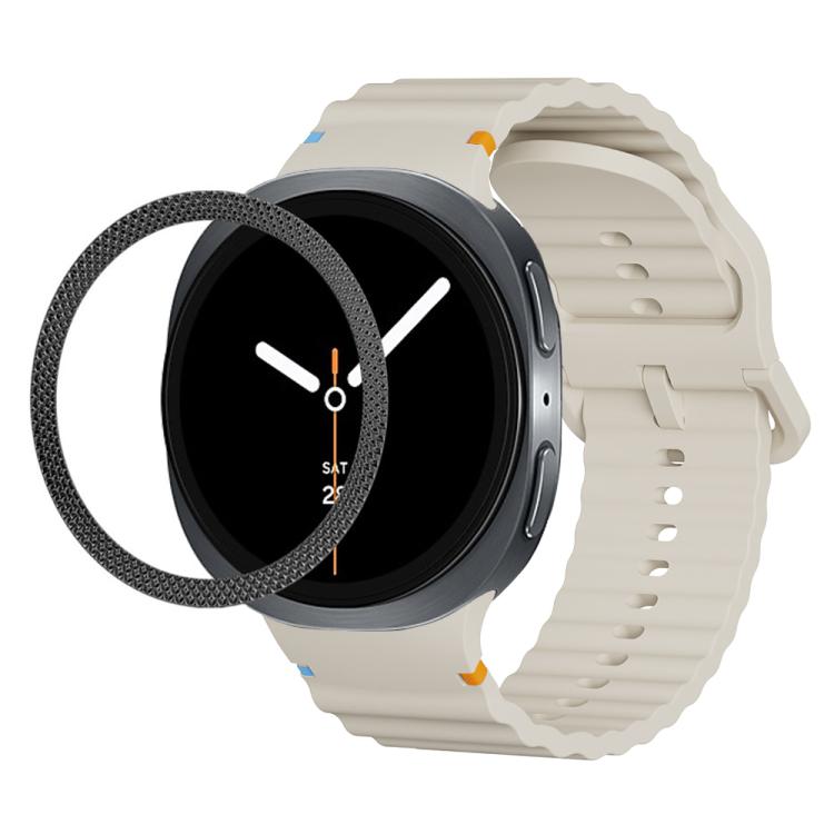 For Samsung Galaxy Watch8 40mm Rhombic Texture Bezel and Wavy Grain Stitched Color Buckle Silicone Watch Band(Beige Black) - free shipping - PMC TechLife - Order now!