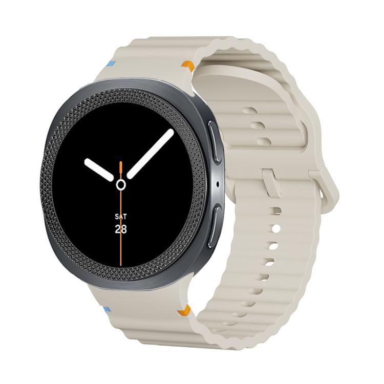 For Samsung Galaxy Watch8 40mm Rhombic Texture Bezel and Wavy Grain Stitched Color Buckle Silicone Watch Band(Beige Black) - free shipping - PMC TechLife - Order now!