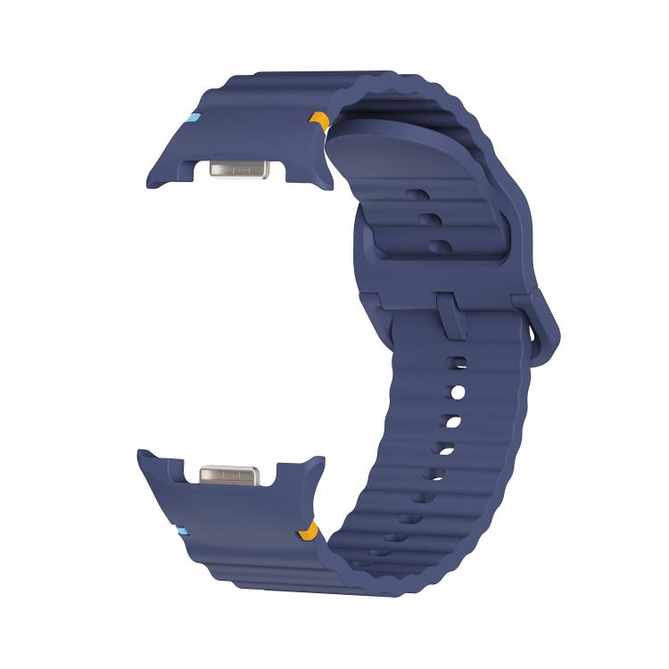 For Samsung Galaxy Watch8 40mm Rhombic Texture Bezel and Wavy Grain Stitched Color Buckle Silicone Watch Band(Midnight Blue Black) - free shipping - PMC TechLife - Order now!