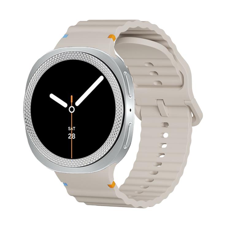 For Samsung Galaxy Watch8 44mm Rhombic Texture Bezel and Wavy Grain Stitched Color Buckle Silicone Watch Band(Starlight Silver) - free shipping - PMC TechLife - Order now!