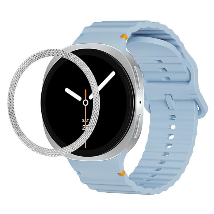 For Samsung Galaxy Watch8 44mm Rhombic Texture Bezel and Wavy Grain Stitched Color Buckle Silicone Watch Band(Light Blue Silver) - free shipping - PMC TechLife - Order now!