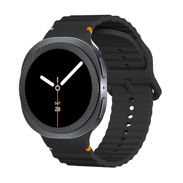 For Samsung Galaxy Watch8 44mm Rhombic Texture Bezel and Wavy Grain Stitched Color Buckle Silicone Watch Band(Black Black) - free shipping - PMC TechLife - Order now!