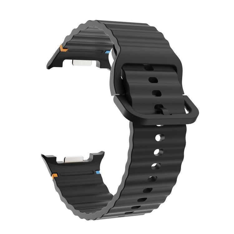 For Samsung Galaxy Watch8 44mm Rhombic Texture Bezel and Wavy Grain Stitched Color Buckle Silicone Watch Band(Black Black) - free shipping - PMC TechLife - Order now!