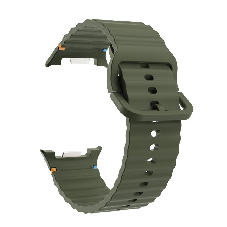 For Samsung Galaxy Watch8 44mm Rhombic Texture Bezel and Wavy Grain Stitched Color Buckle Silicone Watch Band(Army Green Black) - free shipping - PMC TechLife - Order now!