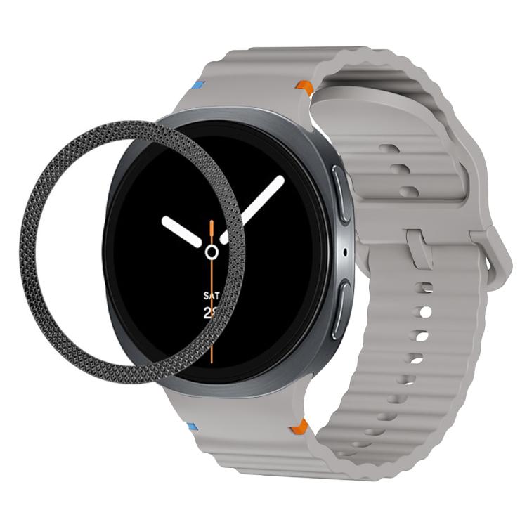 For Samsung Galaxy Watch8 44mm Rhombic Texture Bezel and Wavy Grain Stitched Color Buckle Silicone Watch Band(Gray Black) - free shipping - PMC TechLife - Order now!