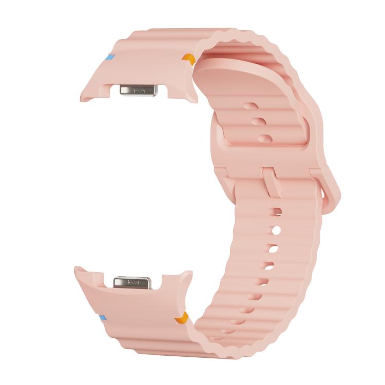 For Samsung Galaxy Watch8 44mm Diamond Bezel and Wavy Grain Stitched Color Buckle Silicone Watch Band(Pink Silver) - free shipping - PMC TechLife - Order now!