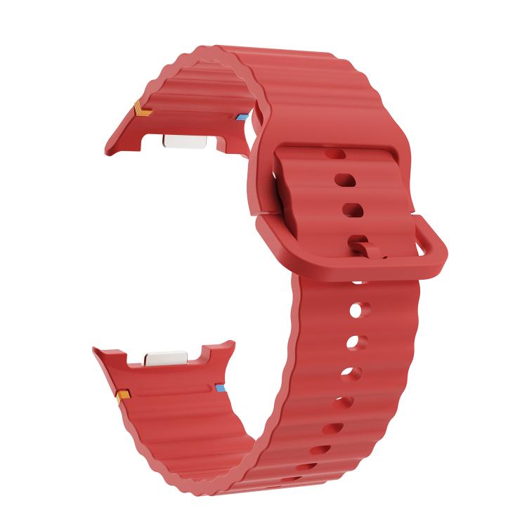 For Samsung Galaxy Watch8 44mm Diamond Bezel and Wavy Grain Stitched Color Buckle Silicone Watch Band(Red Silver) - free shipping - PMC TechLife - Order now!