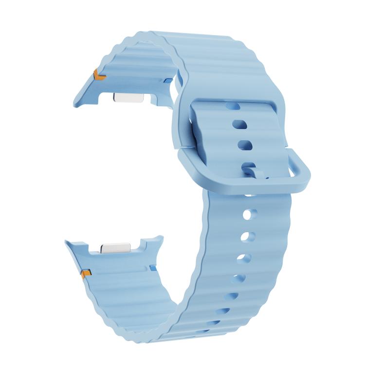 For Samsung Galaxy Watch8 44mm Diamond Bezel and Wavy Grain Stitched Color Buckle Silicone Watch Band(Light Blue Silver) - free shipping - PMC TechLife - Order now!