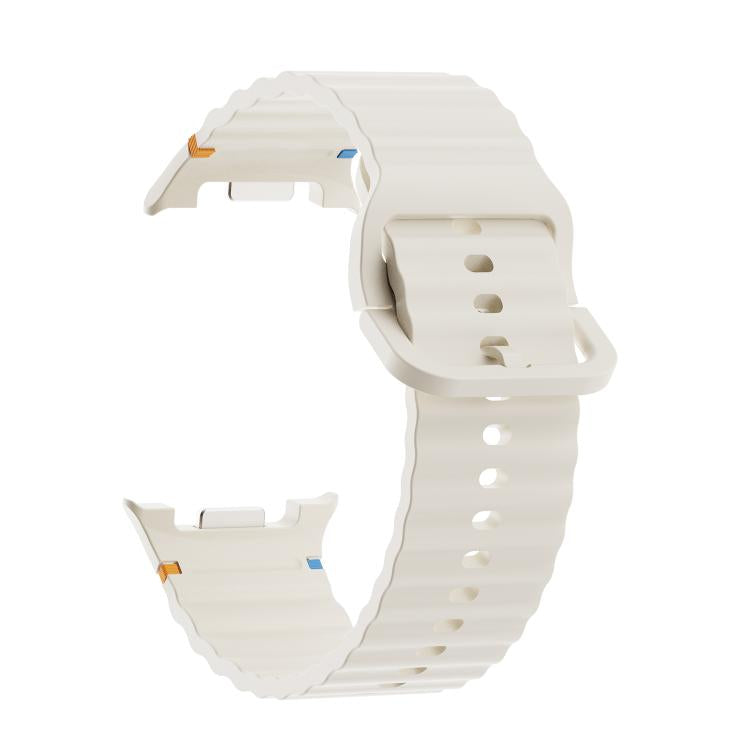 For Samsung Galaxy Watch8 44mm Diamond Bezel and Wavy Grain Stitched Color Buckle Silicone Watch Band(Beige Black) - free shipping - PMC TechLife - Order now!
