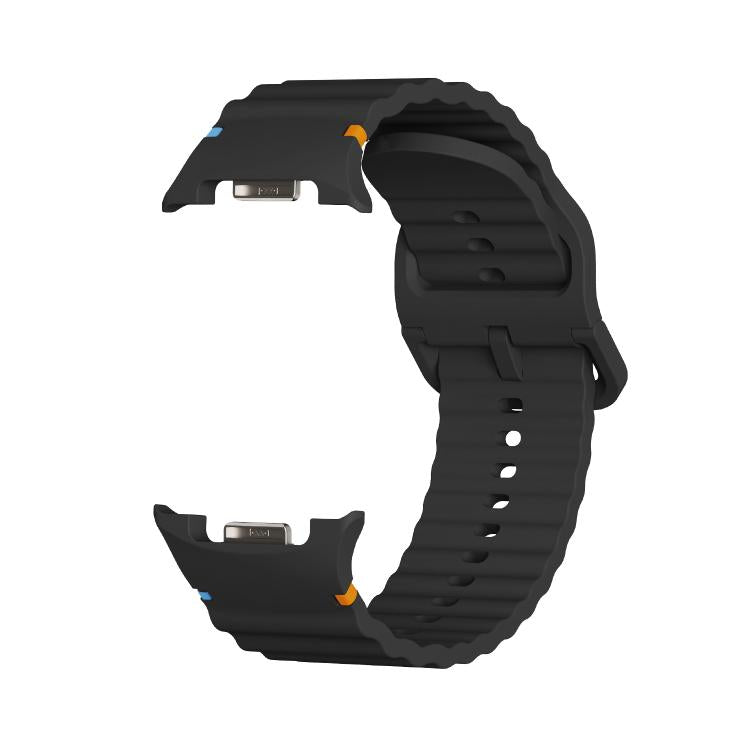 For Samsung Galaxy Watch8 40mm Diamond Bezel and Wavy Grain Stitched Color Buckle Silicone Watch Band(Black Black) - free shipping - PMC TechLife - Order now!