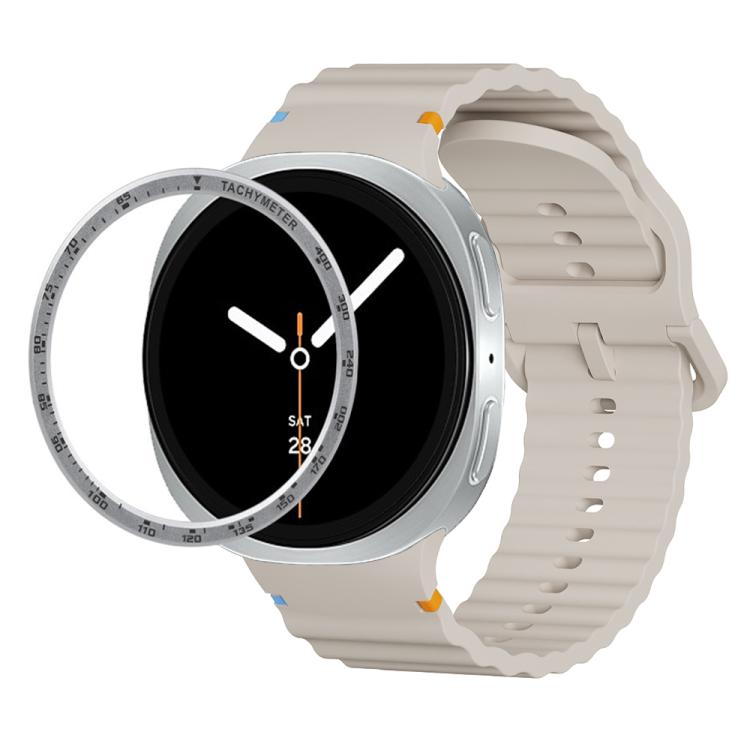 For Samsung Galaxy Watch8 44mm Speed Bezel and Wavy Grain Stitched Color Buckle Silicone Watch Band(Starlight Silver) - free shipping - PMC TechLife - Order now!