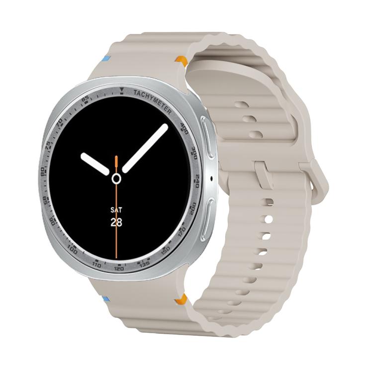 For Samsung Galaxy Watch8 44mm Speed Bezel and Wavy Grain Stitched Color Buckle Silicone Watch Band(Starlight Silver) - free shipping - PMC TechLife - Order now!