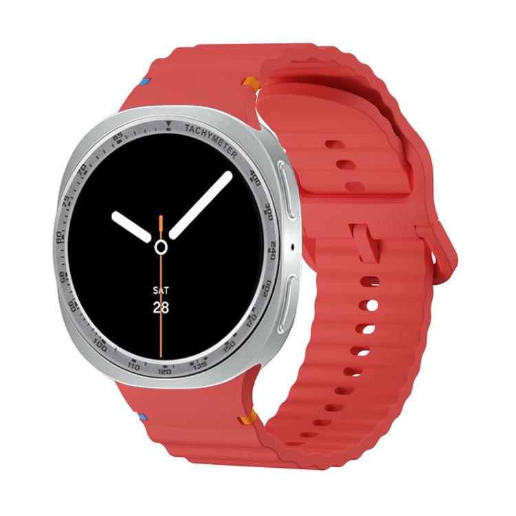 For Samsung Galaxy Watch8 44mm Speed Bezel and Wavy Grain Stitched Color Buckle Silicone Watch Band(Red Silver) - free shipping - PMC TechLife - Order now!