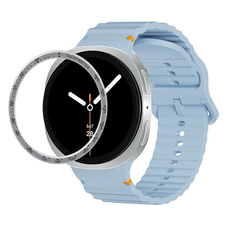 For Samsung Galaxy Watch8 44mm Speed Bezel and Wavy Grain Stitched Color Buckle Silicone Watch Band(Light Blue Silver) - free shipping - PMC TechLife - Order now!